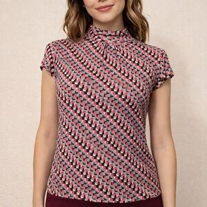 Merona Pink and Black Patterned Blouse